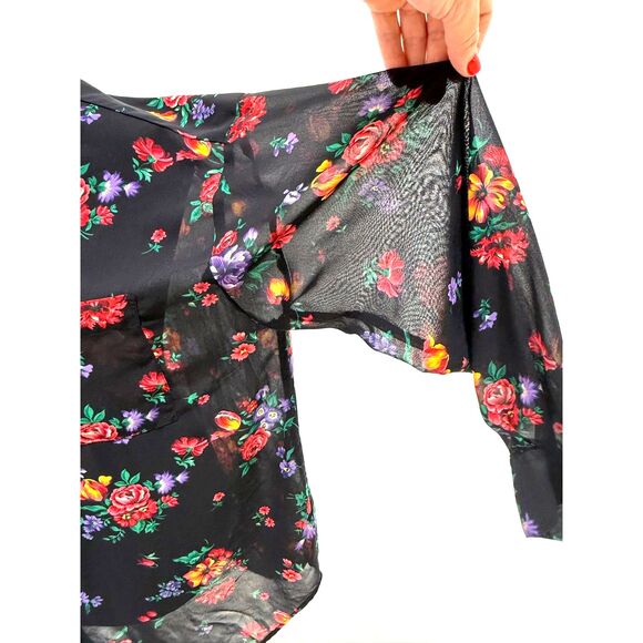 GAP	vintage 90s floral oversize sheer button down blouse - Picture 3 of 8